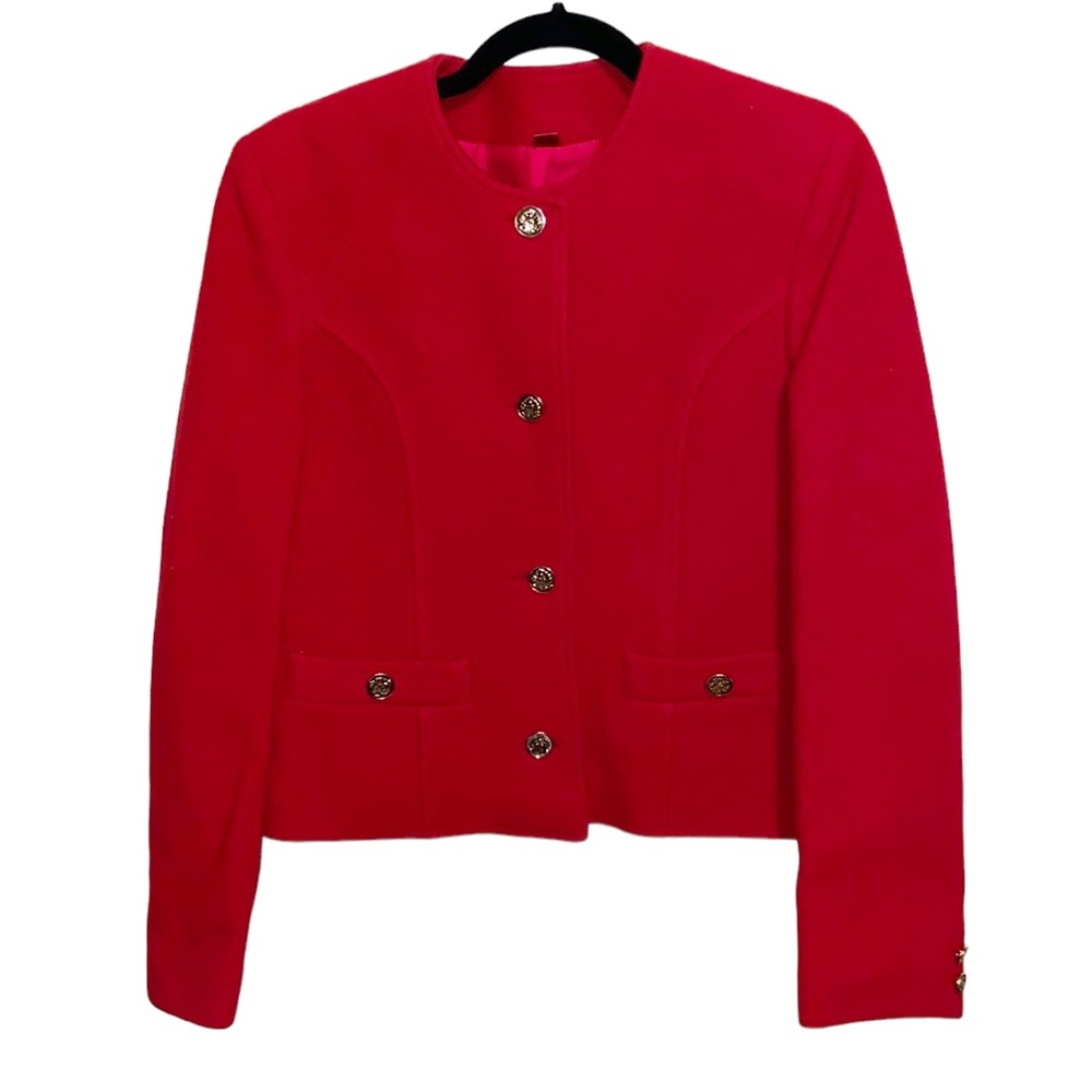 Vintage Pitlochry Red Wool Blazer Jacket Gold Buttons Womens Sz 10 British Isles